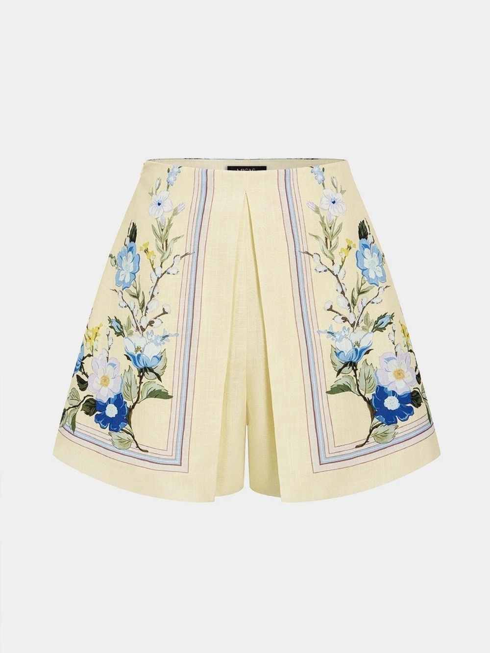 Embroidered High-Waist Yellow Floral Shorts